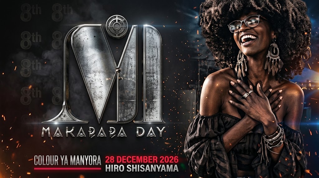 Makarapa Day eighth edition artwork: metallic emblem, smoke, sparks and a festival guest